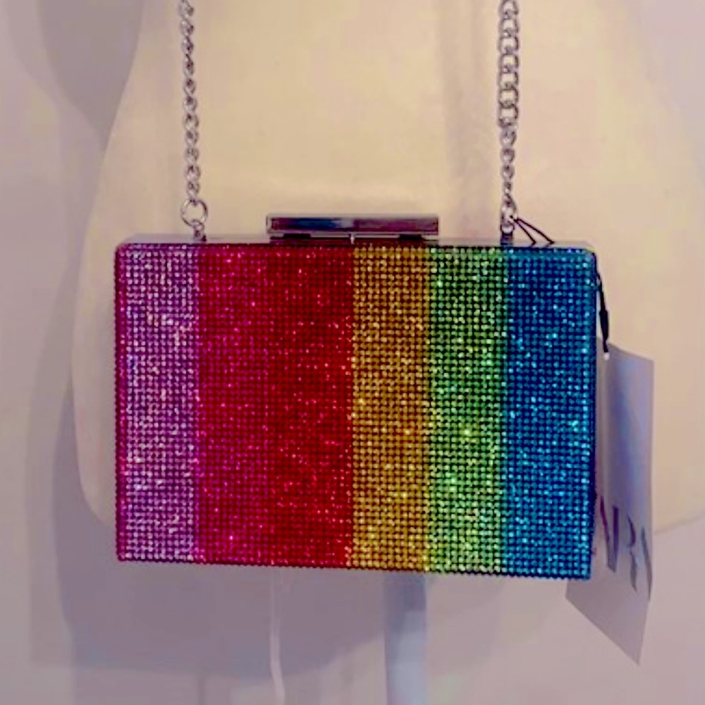 NWT 🏷 Zara clutch rainbow rhinestones sold out everywhere ‼️